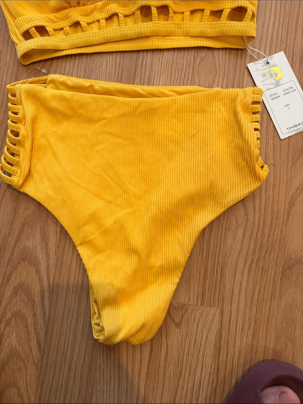 Yellow Ribbed Cutout High-Waist Bikini Set - Picture 2 of 3